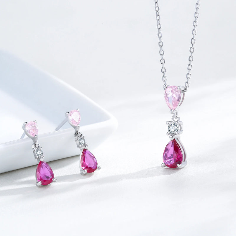 Sterling Silver Zircon Water Droplet Pendant and Earrings Set for Women