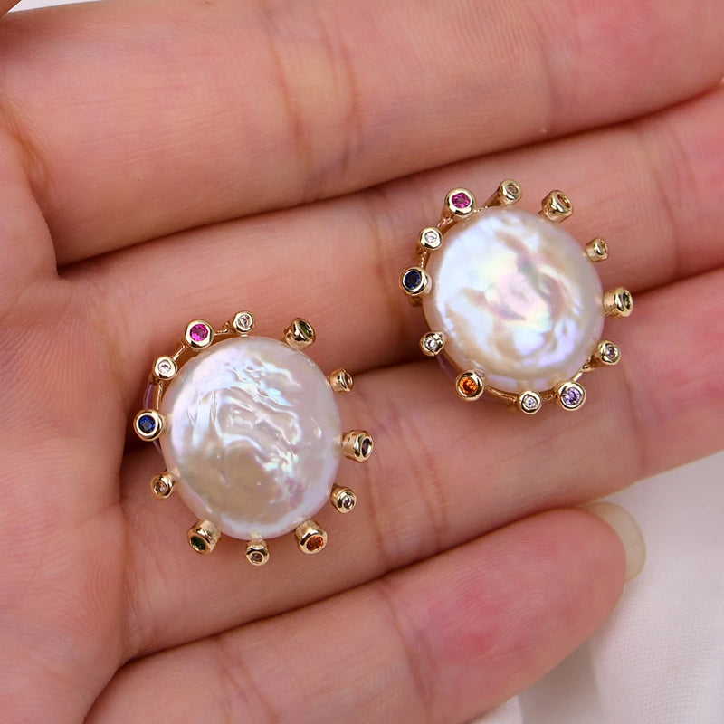 Sterling Silver Cultured White Keshi Pearl Stud Earrings for Women