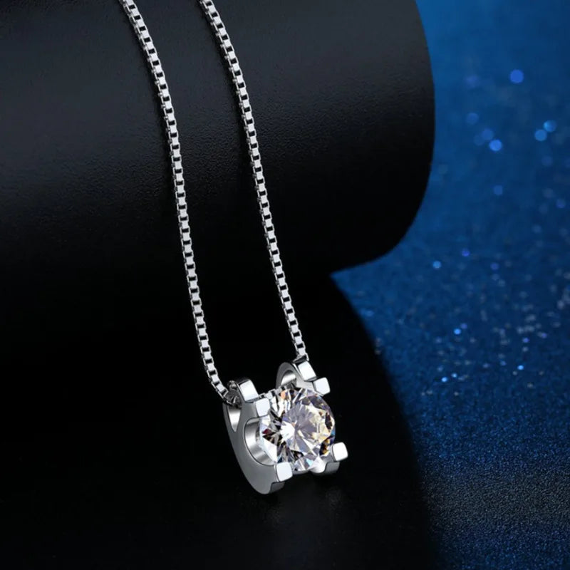 925 Sterling Silver 1-2ct Moissanite Pendant Necklace for Women