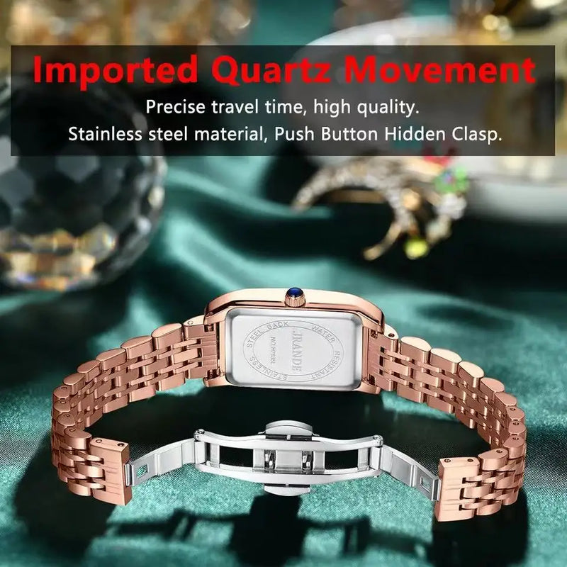 Stainless Steel Diamond Rectangle Watch for Ladies