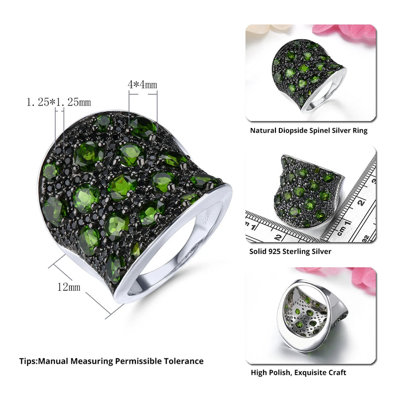 Sterling Silver 5.80 ctw Black Spinel & Chrome Diopside Multicolor Gemstone Ring for Women