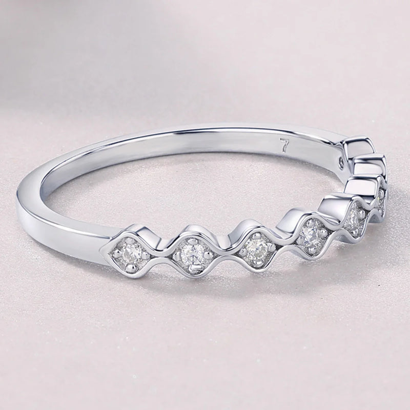 Sterling Silver All Moissanite Wave Half Eternity Ring for Women