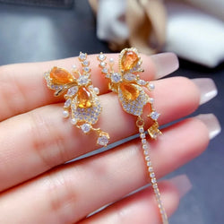 925 Silver Natural Brazil Citrine Butterfly Earrings for Women