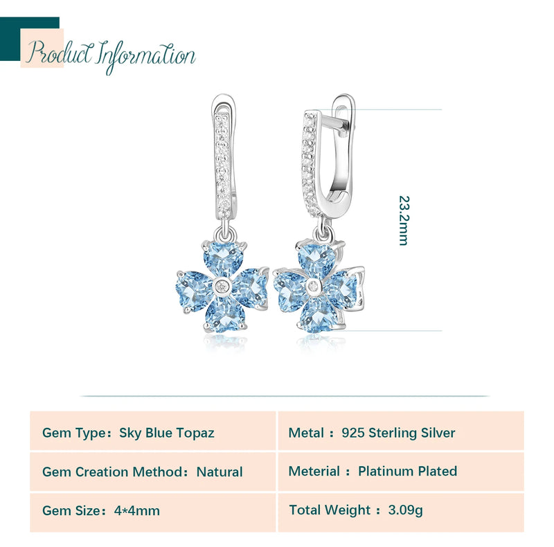 925 Sterling Silver Sky Blue Topaz Dangle Drop Earrings for Woman