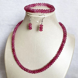 Sterling Silver Oval Pink Red Rubellite Jewelry Set with Necklace, Earrings, Bracelet and Choker for Women