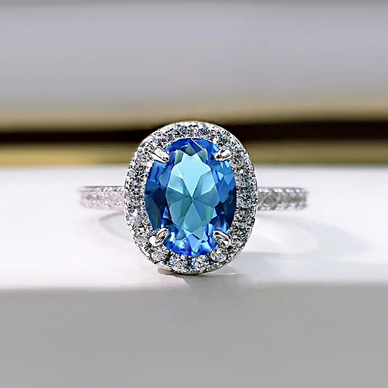 925 Silver Sapphire Blue Topaz Ruby Wedding Ring for Women