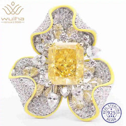 925 Sterling Silver Lab-Grown Sapphire, Citrine, and Diamond Flower Ring