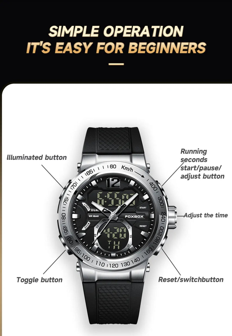 Men's Luxury Digital Analog Sport Watch with Dual Display, Original Quartz Movement, Waterproof.