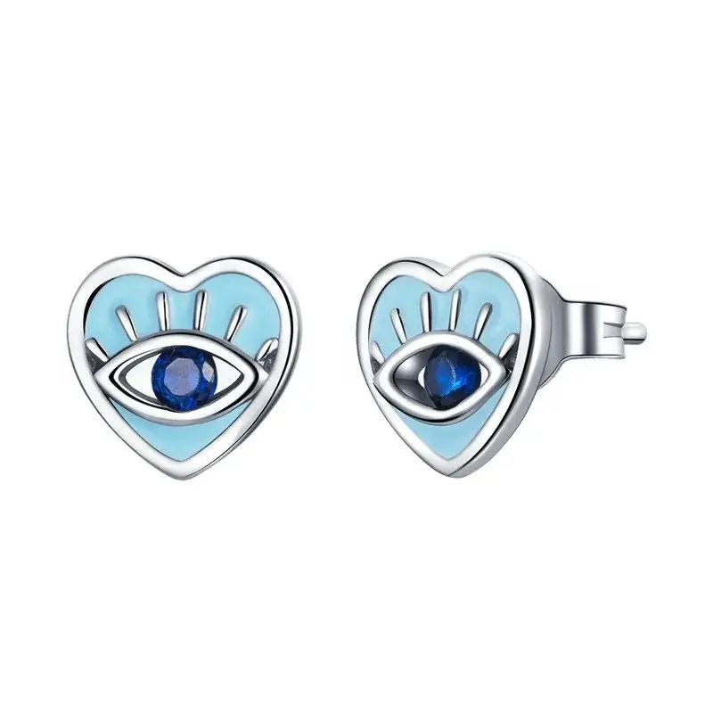 Sterling Silver Devil's Eye Blue Gemstone Earrings for Woman