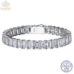 925 Sterling Silver Emerald Cut Lab Sapphire Gemstone Bracelet Bangle