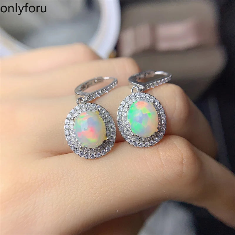 925 Silver Natural Opal Drop Earrings 8mm*10mm for Women