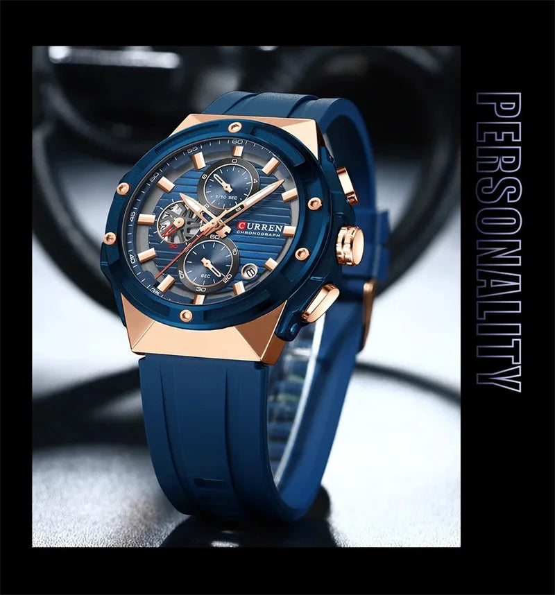 Stainless Steel Silicone Sports Watch with Chronograph for Men