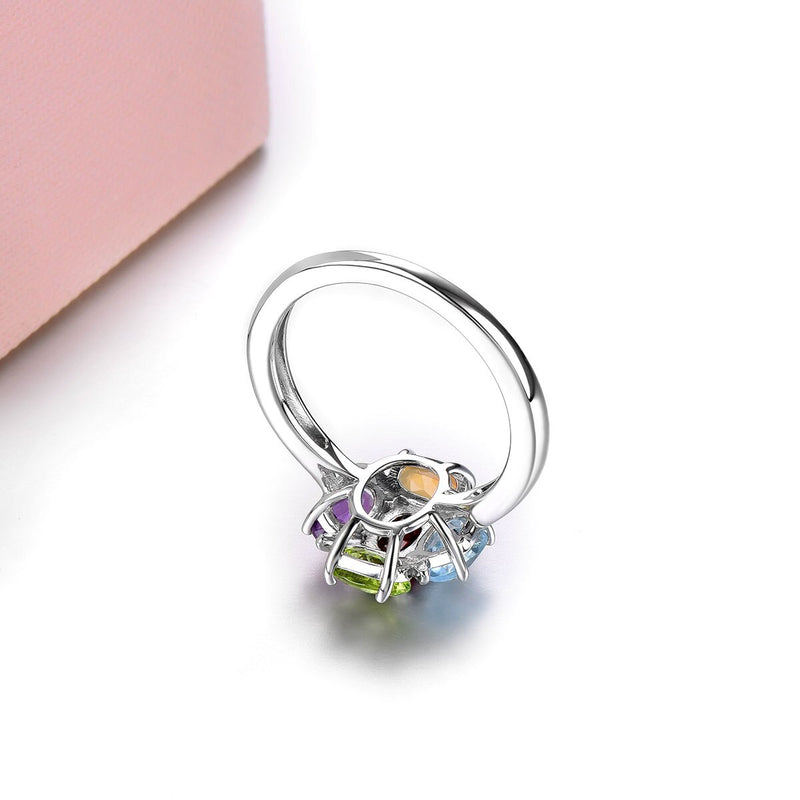 Solid Silver 925 Amethyst Garnet Topaz Rings 2.2 ctw for Women