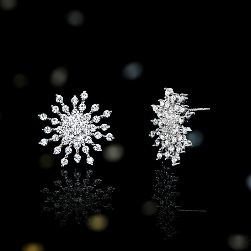 925 Sterling Silver Snowflake Lab Sapphire Gemstone Ear Studs for Women