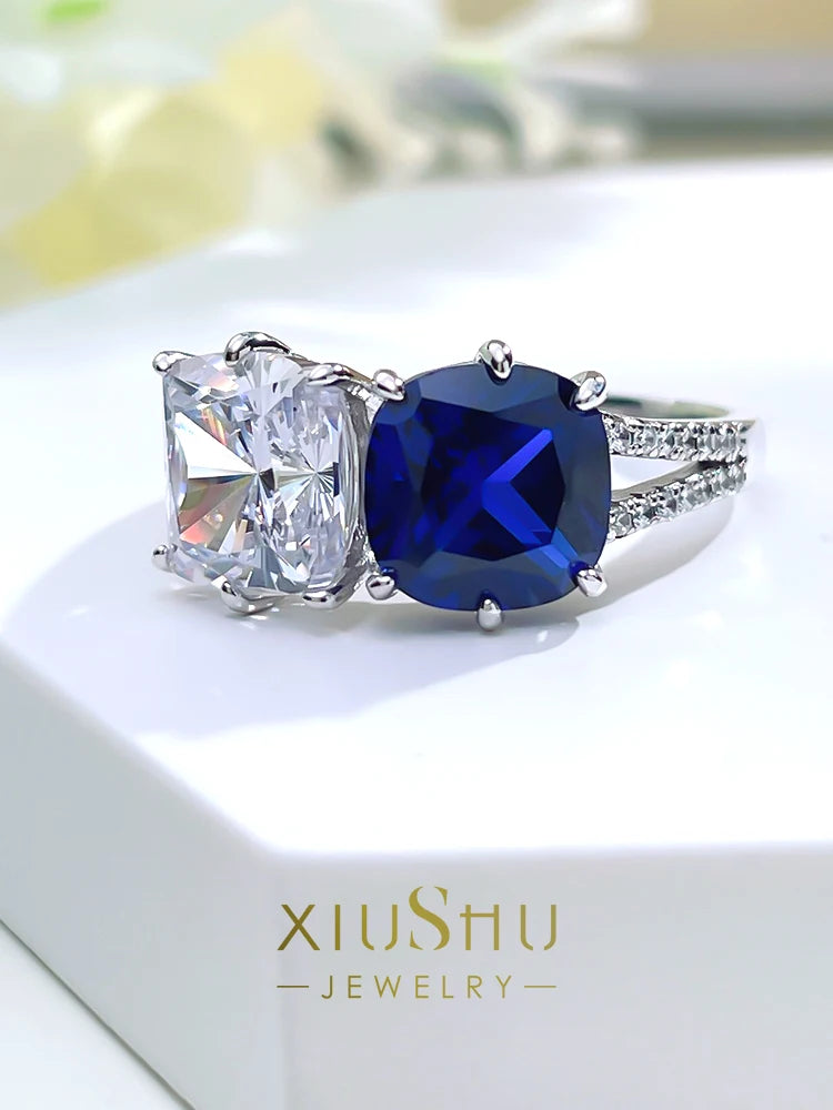 925 Silver Double Stone Colorful Treasure Ring for Women