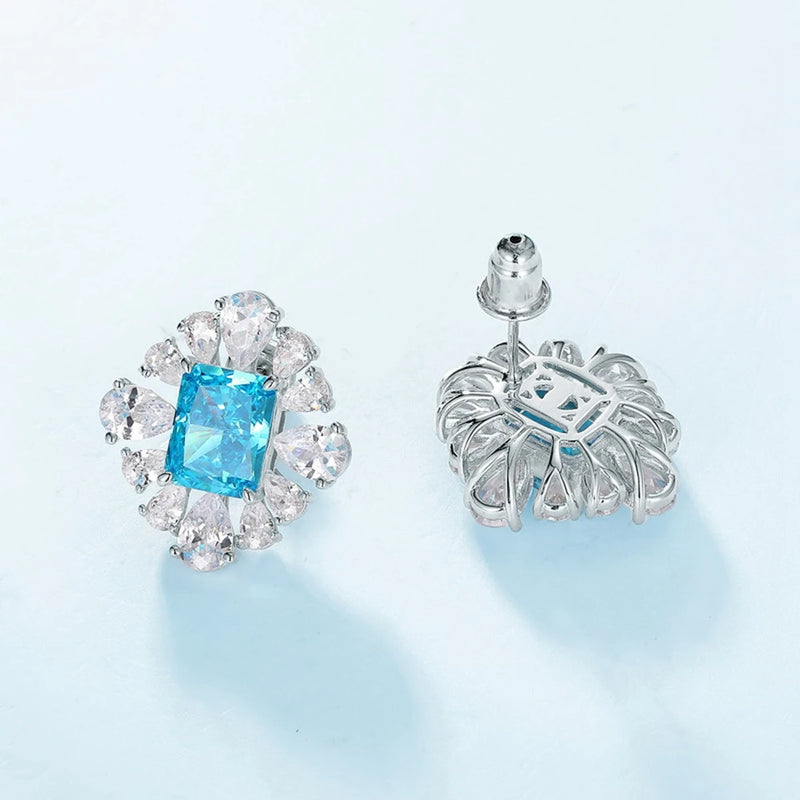 Sterling Silver Aquamarine Diamond Earrings for Women