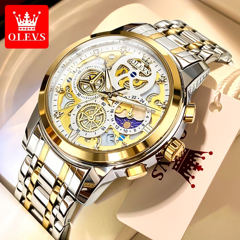 Gold Skeleton Quartz Watch for Men