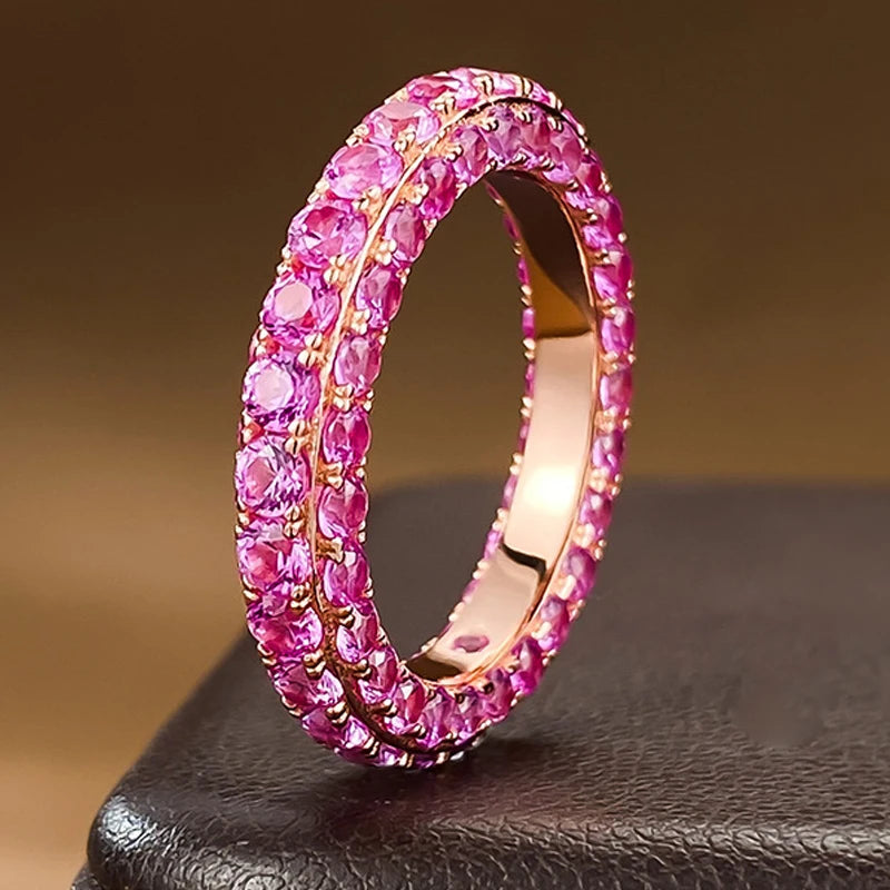 925 Sterling Silver White/Pink Zircon Solid Ring for Women