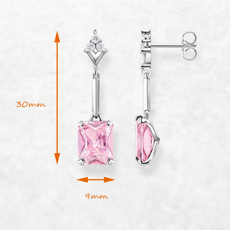 Sterling Silver 925 Pink Stone Drop Earrings for Women