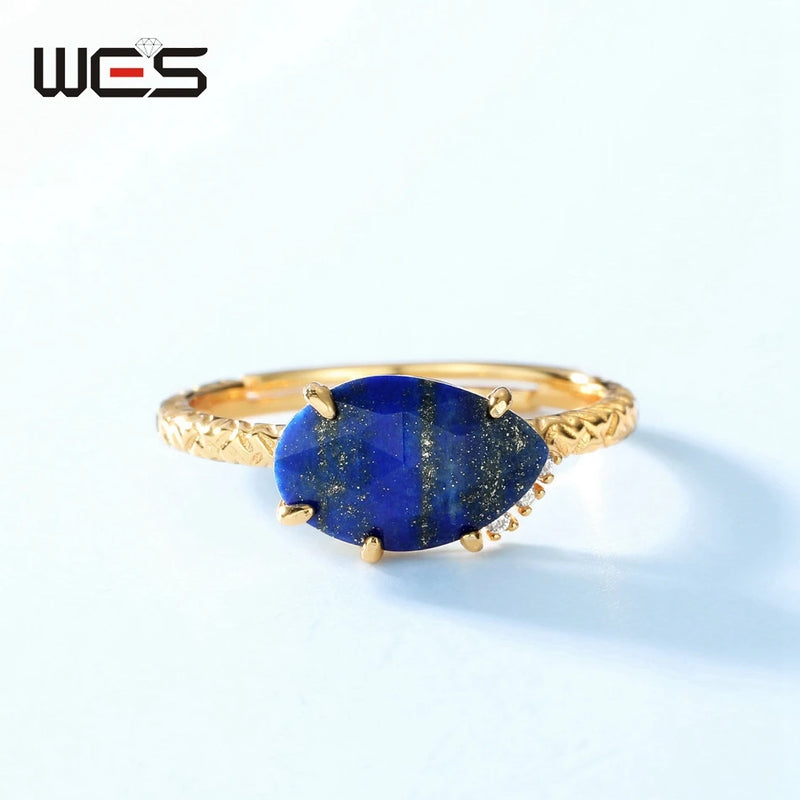 925 Sterling Silver Lapis Lazuli Open Ring For Women