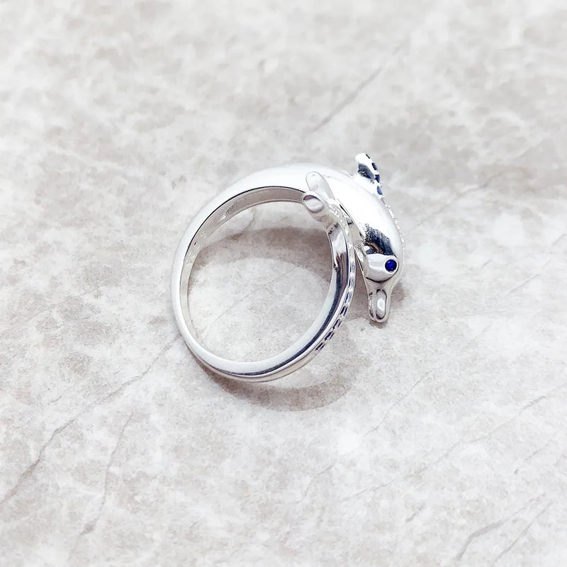 925 Sterling Silver Ring Dolphin with Blue Stones for Women