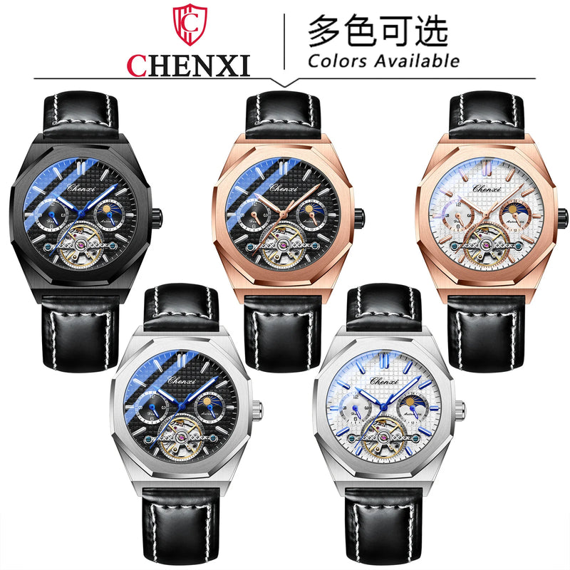 Stainless Steel Sun Moon and Stars Luminous Mechanical Watch for Men