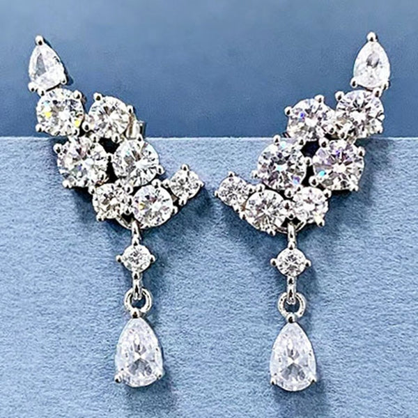 Wong Rain Romantic 925 Sterling Silver Lab Sapphire Gemstone Dangle Earrings Wedding Party Fine Jewelry Anniversary Gift