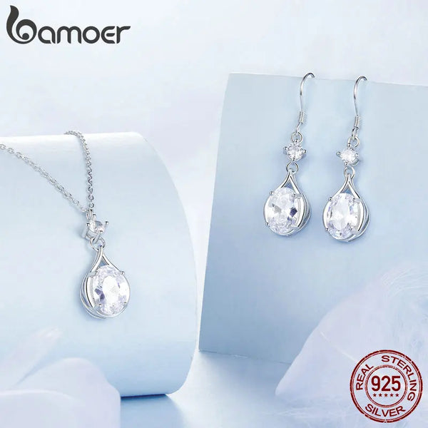 925 Sterling Silver Cubic Zirconia Teardrop Earrings and Necklace Set for Women