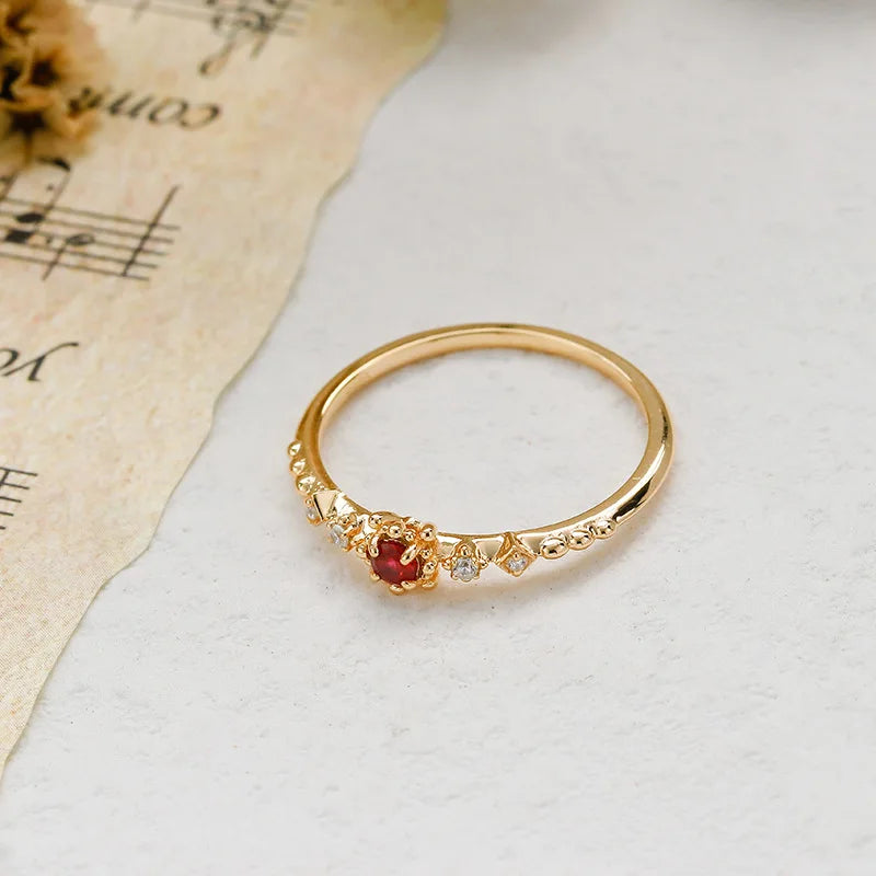 925 Sterling Silver Gold Plated LAB CREATED Ruby Thin Ring for Women