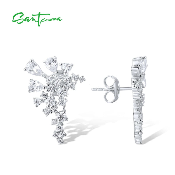 Sterling Silver Stud Earrings with White Cubic Zirconia