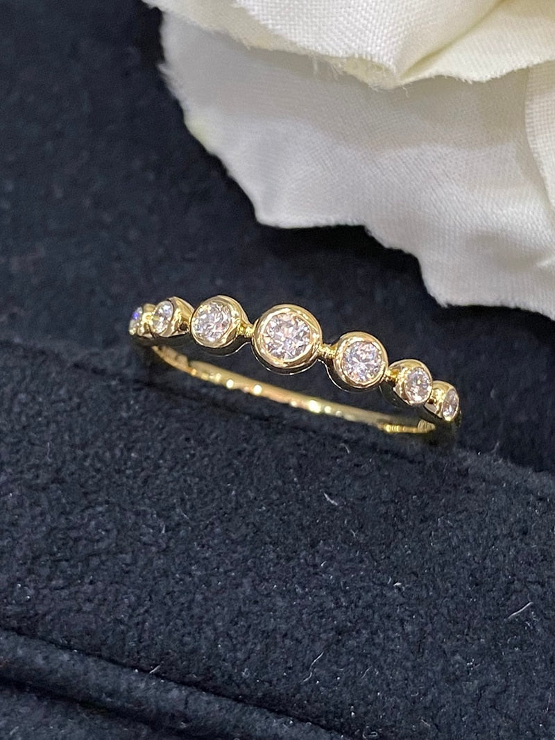 18K Yellow Gold Real Natural Diamond Seven Bubble Shape Rings for Women