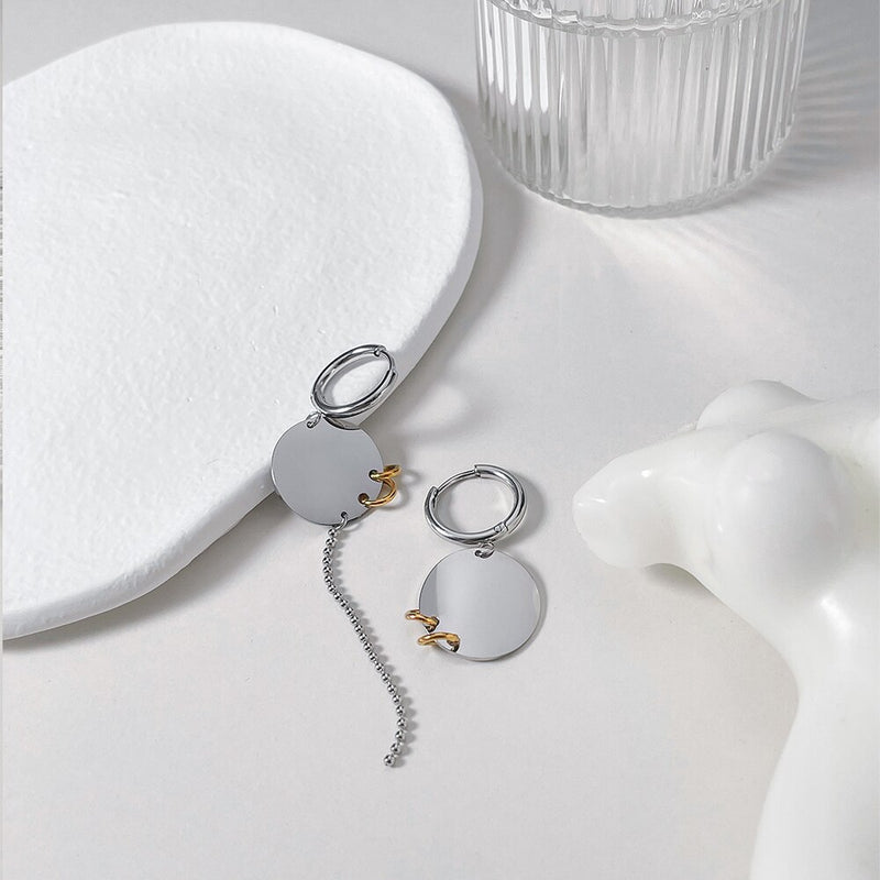 ENFASHION Simple Stainless Steel Colorblock Drop Earrings Irregular Length Design Mujer Earring Fashion Jewelry Party E221353