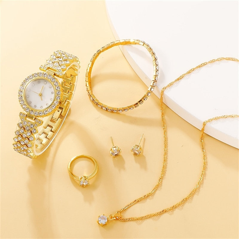 Silver/Gold Plated Rhinestone Fashion Watch Set for Women