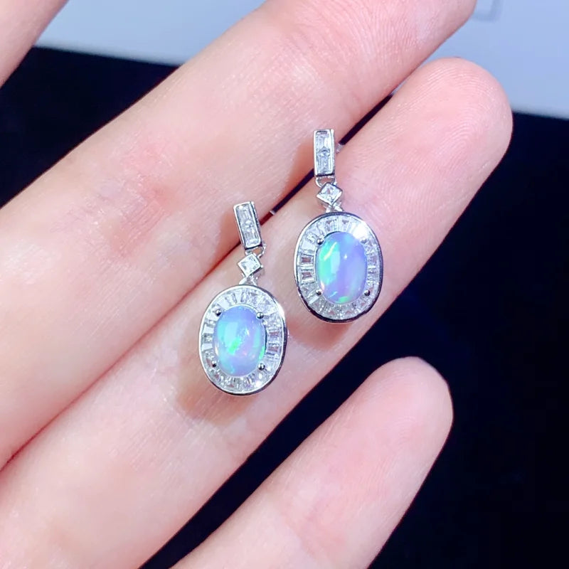 Sterling Silver Natural Opal Earrings for Women