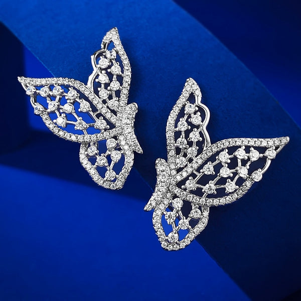 Wong Rain Romantic 925 Sterling Silver Bowknot Lab Sapphire Gemstone Fine Ear Studs Earrings for Women Wedding Jewelry Gift