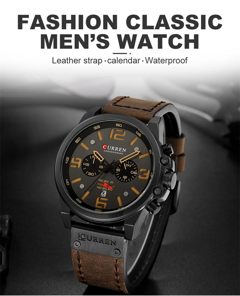 Stainless Steel Leather Chronograph Watch for Men