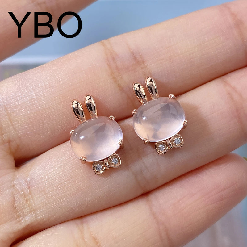 Sterling Silver Rose Gold Plated Pink Rose Quartz Stud Earrings for Women