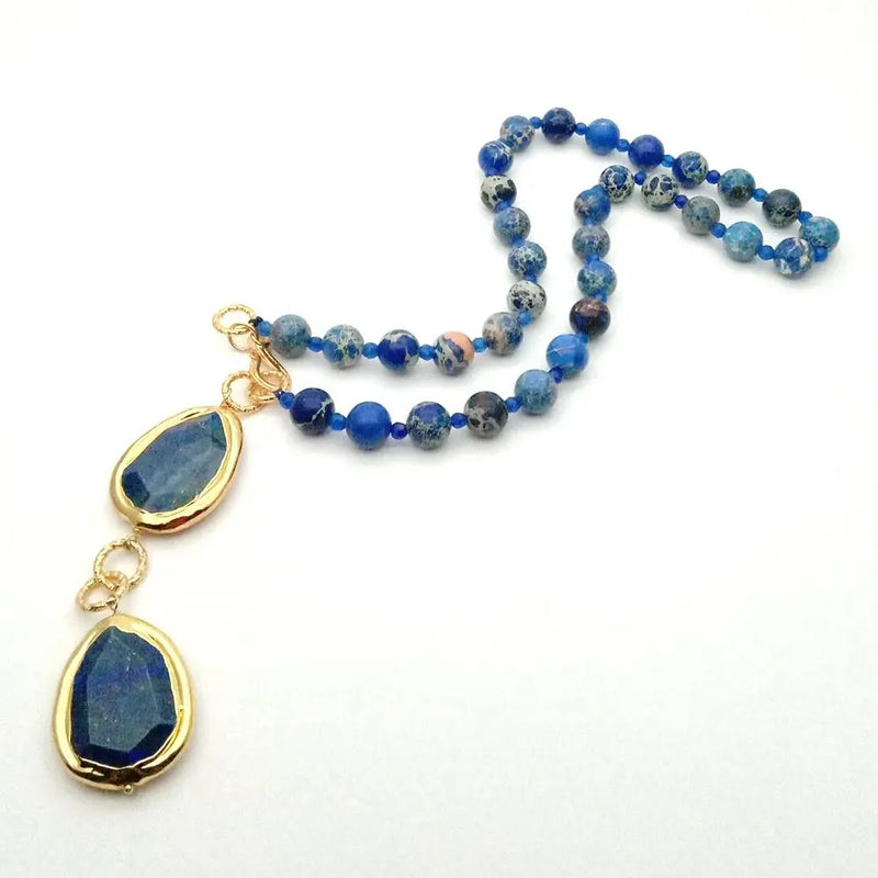 Sterling Silver Blue Sea Sediment Jasper Necklace, 23 Carat for Women