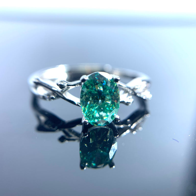 925 Sterling Silver 1.00ct Green Moissanite Diamond Ring for Women