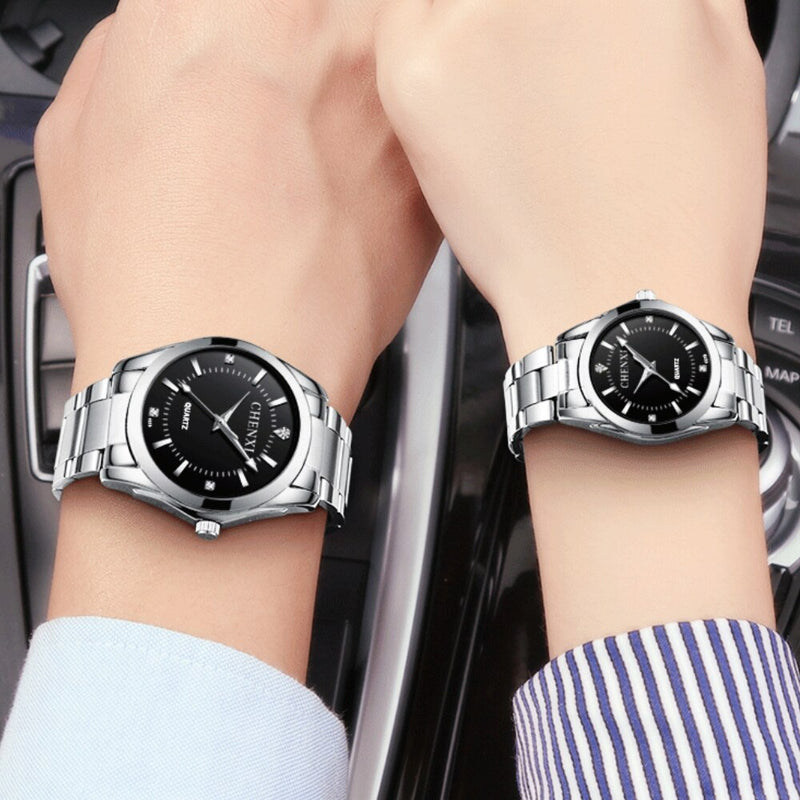 Stainless Steel Couple Watch, Waterproof Quartz for Women and Men