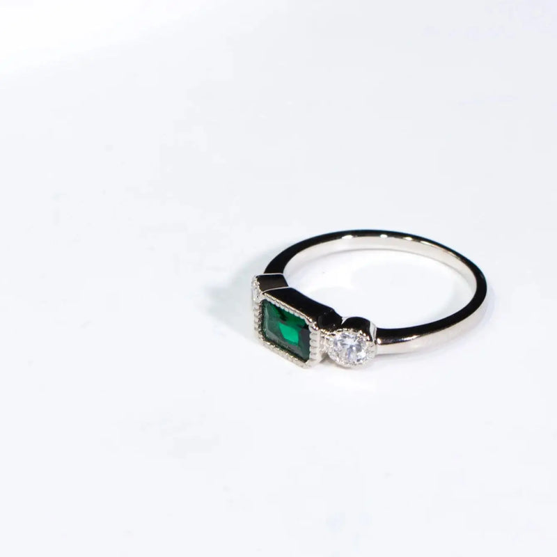 925 Silver Nano Emerald Bezel Setting Ring for Her