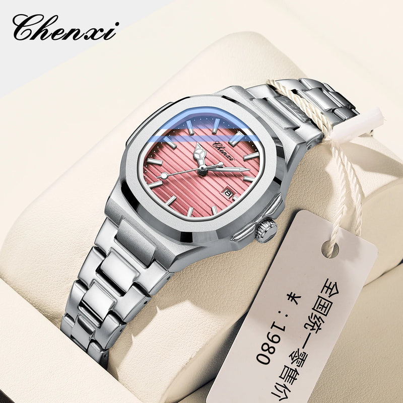 Stainless Steel Silver-Tone Quartz Wristwatch for Women