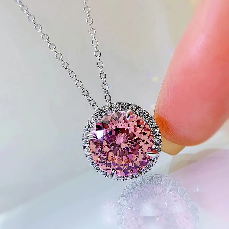 S925 Silver 5 Carat Pink Diamond Necklace for Woman