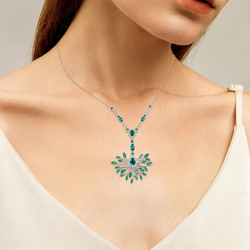 925 Sterling Silver 4.5ct Created Emerald Tree of Life Necklace Pendant for Women