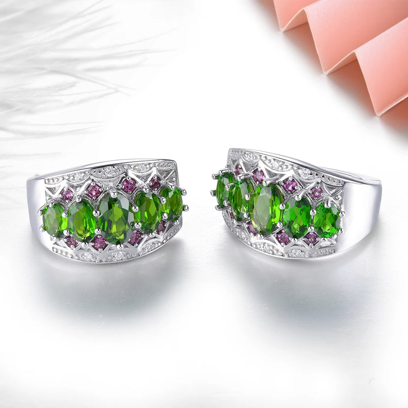 Sterling Silver 3 Carat Chrome Diopside Clip Earrings for Women