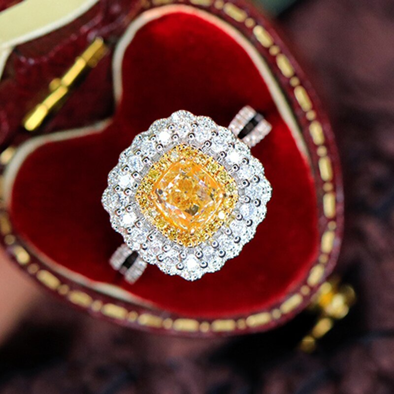 18K White Gold Real Yellow Diamond Court Style Wedding Ring for Women