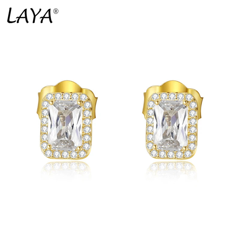 18K Gold Sparkling Zircon Stud Earrings for Women