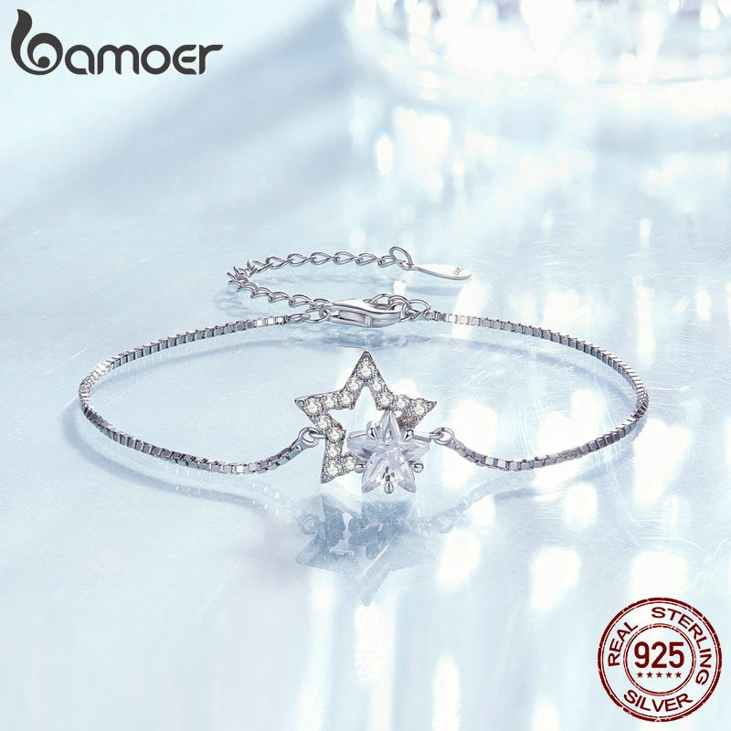 Sterling Silver Crystal Star Bracelet for Women