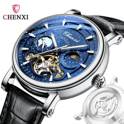 Stainless Steel Milky Way Moon Phase Hollow Flywheel Mechanical Watch for Men