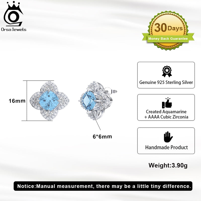 925 Sterling Silver Aquamarine CZ Stud Earrings for Women